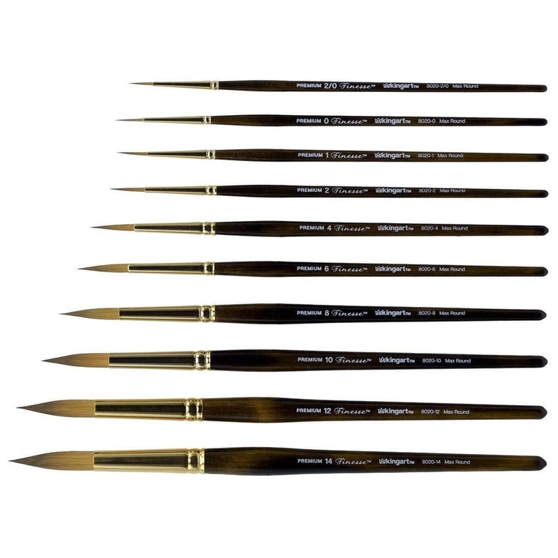 KINGART 1010C Premium 10 Pc. / Sizes Finesse 8020 Series Ultra Round Watercolor Artist Brush Set, Synthetic Kolinsky Sable Blend, Short Handle, Gift Boxed - Image 2